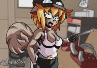 artist:cabimangaka characters:sonia_cal female garage gasoline hat looking_away pants solo species:mammal species:rodent species:squirrel tank_top tools workshop yellow_hair // 2894x2039 // 15MB