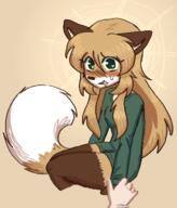 blushing brown_fur character:averi_(fiddleafox) dipstick_tail ears eyes female fur gloves_(marking) green_eyes green_sweater hmofa holding_hands long_hair looking_at_viewer orange_fur orange_hair simple_background socks_(marking) species:canine species:fox species:mammal sweater tail white_fur // 628x734 // 268KB