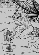 beach bikini character:fang_aaron female meta:greyscale sand sandcastle // 4092x5787 // 5.2MB