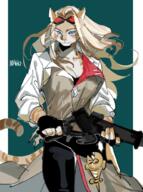 artist:kkron_m blonde_hair blue_eyes brown_clothing brown_fur character:machinist_(final_fantasy) clothing copyright:final_fantasy copyright:square_enix female goggles holding_object orange_fur pants shirt species:mammal tools trousers // 761x1025 // 569KB