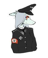 blue_skin character:fang_aaron copyright:snoot_game crest cross female grey_hair hat long_hair long_snout make-up military nazism orange_eyes scales simple_background species:scalie swastika uniform // 356x432 // 45KB