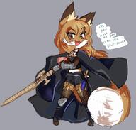 artist:fiddleafox brown_fur character:averi_(fiddleafox) dipstick_tail ears female gloves_(marking) socks_(marking) species:canine species:fox species:mammal sword tail white_fur // 1460x1390 // 141KB