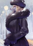 clothing coat female snow species:canine species:dog species:domestic species:mammal winter winter_coat // 1013x1433 // 2.2MB