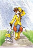 artist:kitsumi boots brown_hair female feral jacket meta:2001 rain species:canine species:dog species:domestic species:fox species:mammal // 354x523 // 116KB