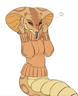 artist:carniscorner clothing female meta:2015 meta:low_res simple_background species:naga species:snake sweater // 736x909 // 55KB