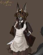 apron artist:crybitur character:nelly_(limbus_company) copyright:limbus_company dress female grey_fur knife maid_dress simple_background solo species:bobcat species:feline species:mammal tail tuft weapon // 1400x1800 // 1007KB