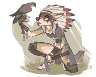 artist:luckyonn axe female grey_fur holding_object indian solo species:bird species:canine species:mammal species:wolf weapon // 3400x2745 // 3.8MB