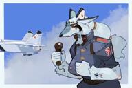 aircraft artist:hideki_kaneda character:mig_25_(hideki_kaneda) city clothing copyright:t.a.t.u. long_hair long_snout meta:animation meta:japanese_text meta:webm microphone military sea sharp_teeth singing species:canine species:mammal sweating uniform white_fur // 1080x720, 17.8s // 4.3MB