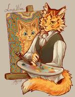 artist:tatujapa ears louis_wain_(artist) male meta:2023 orange_cat paint_brush painting simple_background species:cat species:domestic species:feline species:mammal suit tail // 2400x3100 // 984KB