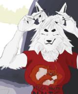 artist:Bangladeshi_Smoke_Schizo character:nine_eleven character:squirreljak ear_tuft female meta:anthro meta:bp raised_arm red_clothing trump white_fur white_hair // 2480x2981 // 2.7MB