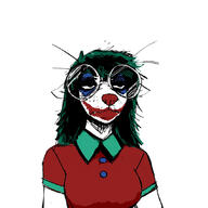 circle_glasses female glasses green_hair joker opossum red_nose red_shirt sad sad_expression shirt_buttons simple_background whiskers white_background // 850x850 // 91KB