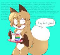 artist:fiddleafox background_text brown_fur cake character:averi_(fiddleafox) dipstick_tail ears female gloves_(marking) socks_(marking) species:canine species:fox species:mammal tail white_fur // 1124x1022 // 136KB